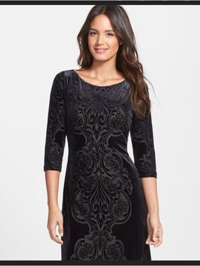 Ivanka Trump Black Velvet Burnout Midi Dress